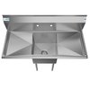 Koolmore 1 Compartment Stainless Steel NSF Commercial Kitchen Prep & Utility Sink with 2 Drainboards SA151512-15B3